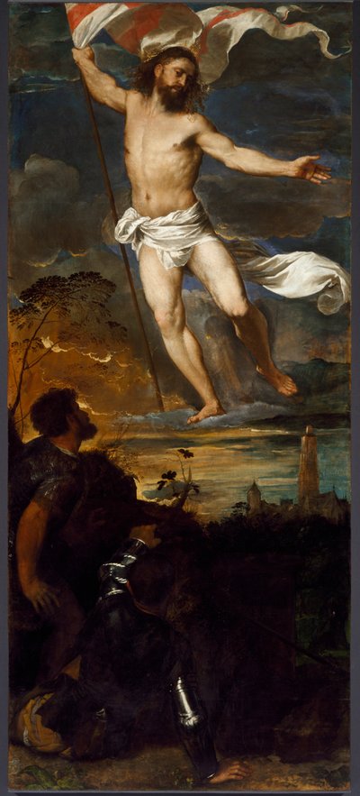 ポリプティック「アヴェロールディ」の中央パネルの復活。ティツィアーノ・ヴェチェッリオ（1490年頃～1576年）による木画 16世紀 ブレシア、聖ナッザーロと聖セルソの教会 作： Tiziano Vecelli