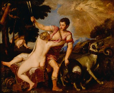 金星とアドニス、c.1555-60（キャンバスに油彩） 作： Tiziano Vecelli