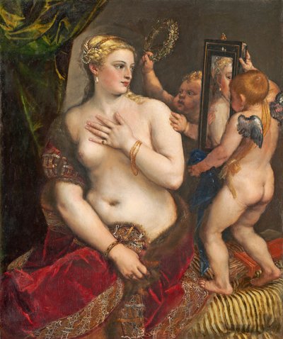 鏡を見るヴィーナス、c。 1555（帆布に油彩） 作： Tiziano Vecelli