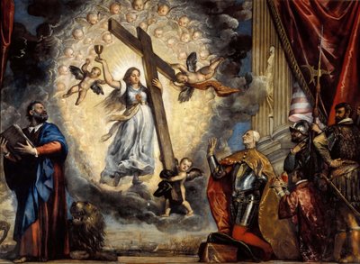 1555 年から 1576 年にかけて、信仰の前に跪くドージェ アントニオ グリマーニ。 作： Titian