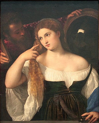 フランス語  La Femme au miroir 鏡を持つ女 作： Titian
