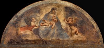 マドンナとチャイルドと二人の天使 c. 1519年。 作： Titian