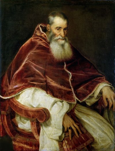教皇パウロ 3 世の肖像、1543 年。 作： Titian