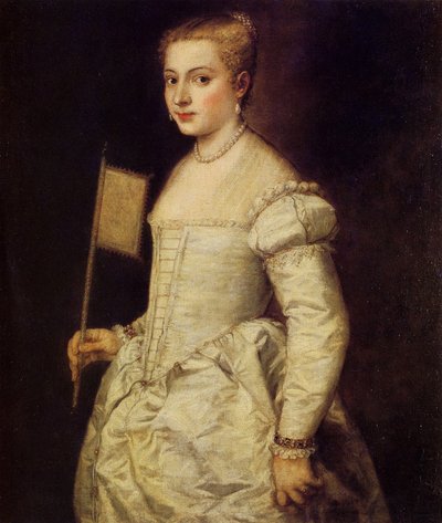 白い服を着た女性の肖像、1561年頃。 作： Titian