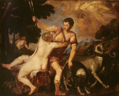 ヴィーナスとアドニス、1555 作： Tiziano Vecelli