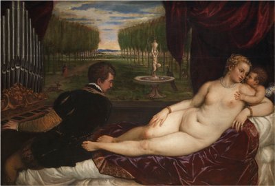 ヴィーナスとオルガニストとキューピッド、1555 年頃。 作： Titian