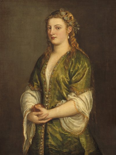 りんごを持つ女性、c. 1550年。 作： Titian