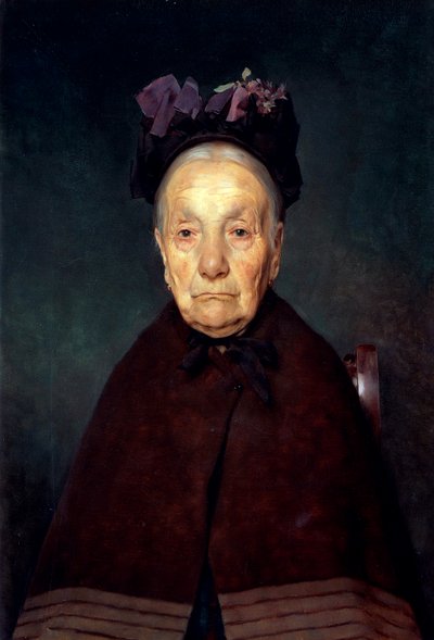 ティト・レッシ（1858-1917）の「老女の肖像」、パネルに油彩、33x22cm、1897年頃 作： Tito Lessi