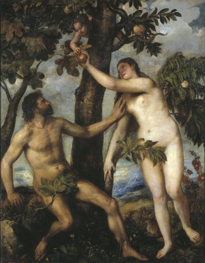 アダムとイブ、c。 1550 作： Tiziano Vecelli