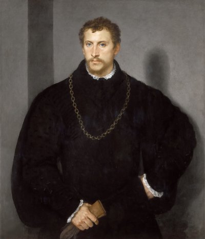 若いイギリス人の肖像灰色の目を持つ若い男の肖像、1540-1545。 作： Tiziano Vecelli