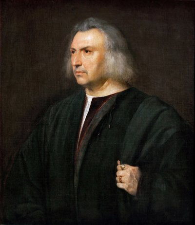医師ジャン・ジャコモ・バルトロッティ・ダ・パルマの肖像 - ティツィアーノ（1488-1576）。1515年頃、キャンバスに油彩。サイズ：88x75cmヴィエンヌ美術史博物館 作： Tiziano Vecelli