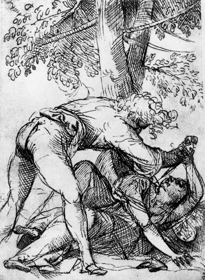 Scuola Del Santoの嫉妬深い夫のためのスケッチ、c1510、1937 作： Tiziano Vecelli