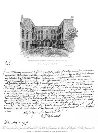 スモレット博士からサミュエルリチャードソンへの手紙、1756年、1840年。 作： Tobias George Smollett