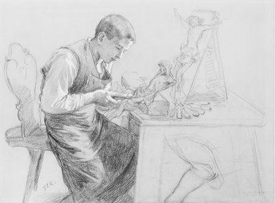 十字架を彫る少年の習作、約。 1908年。 作： Toby E Rosenthal