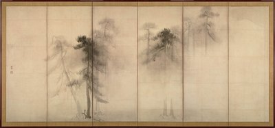 松の木 六屏風一対の左、16世紀 作： Hasegawa Tohaku