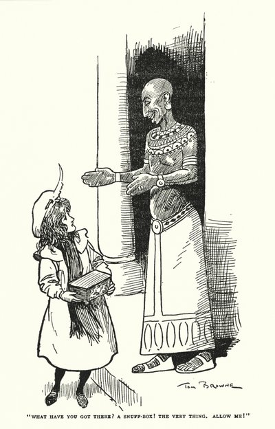 "何を持っているんだ？嗅ぎタバコの箱！？まさに、許可してください！」。(リトグラフ) 作： Tom Browne