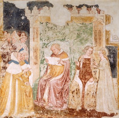 ブルターニュ王への大使館、トンマーゾ・ダ・モデナ（1326-1379）作「聖ウルスラの物語」のフレスコ画、細部、トレヴィーゾのサンタ・カテリーナ教会蔵 作： Tomaso da (late 15th century) Modena
