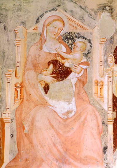 聖母子像、トンマーゾ・ダ・モデナ（1326-1379）作、トレヴィーゾのサン・フランチェスコ教会のフレスコ画 作： Tomaso da (late 15th century) Modena