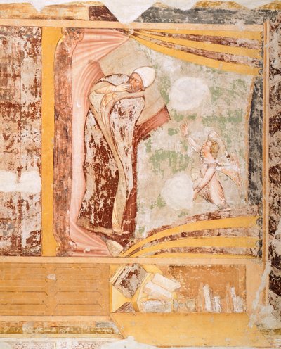 教皇の夢、トンマーゾ・ダ・モデナ（1326-1379）作「聖ウルスラの物語」の詳細、トレヴィーゾのサンタ・カテリーナ教会のフレスコ画 作： Tomaso da (late 15th century) Modena