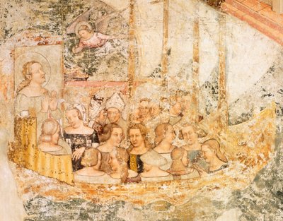 ローマへの出航、トンマーゾ・ダ・モデナ（1326-1379）作「聖ウルスラの物語」のフレスコ画、詳細、トレヴィーゾのサンタ・カテリーナ教会蔵 作： Tomaso da (late 15th century) Modena
