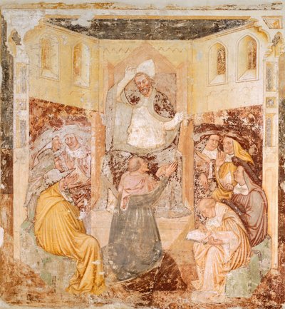 退位、トンマーゾ・ダ・モデナ（1326-1379）の「聖ウルスラの物語」の詳細、フレスコ画 作： Tomaso da (late 15th century) Modena