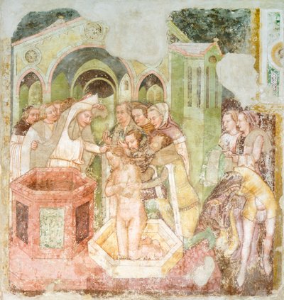 イングランド皇太子の洗礼式、聖ウルスラの伝説のフレスコ画の細部 作： Tomaso da (late 15th century) Modena