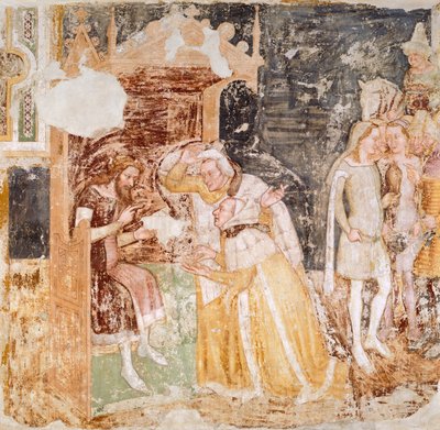 イングランド王からの大使の派遣、トンマーゾ・ダ・モデナ（1326-1379）の「聖ウルスラの物語」の詳細、フレスコ画 作： Tomaso da (late 15th century) Modena