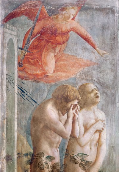 楽園から追放されたアダムとイヴ」1427年頃（フレスコ画）（30029の細部 作： Tommaso Masaccio