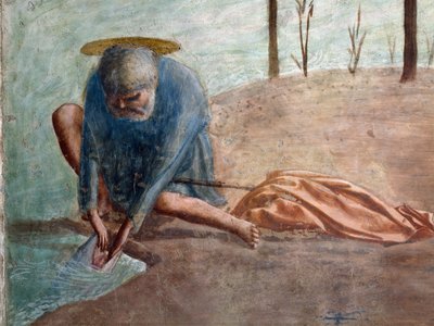魚からコインを取り出すペテロ、サンタ・マリア・デル・カルミネ 作： Tommaso Masaccio