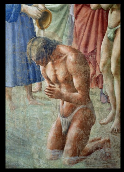 セントピーター、新生物の洗礼、新生物の詳細、c.1427フレスコ画63311も参照 作： Tommaso Masaccio