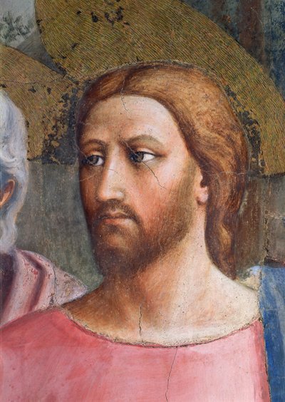 トリビュートマネー：キリストの頭、詳細、c.1427 作： Tommaso Masaccio