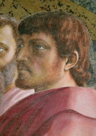 使徒のトリビュートマネーヘッド-31642 c.1427フレスコ画の詳細 作： Tommaso Masaccio