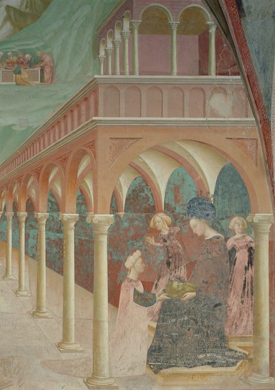 サロメが母親のヘロディアスにジョンバプティストの頭を贈る、1435 作： Tommaso Masolino da Panicale