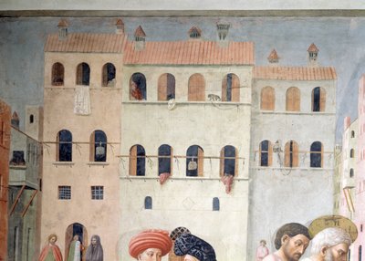 聖ペテロの不自由の癒しとタビサの復活背景建築の詳細、c.1427フレスコ画57195も参照 作： Tommaso Masolino da Panicale