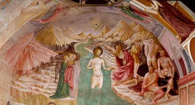 洗礼者ヨハネの生涯：キリストの洗礼-フレスコ画 作： Tommaso Masolino da Panicale