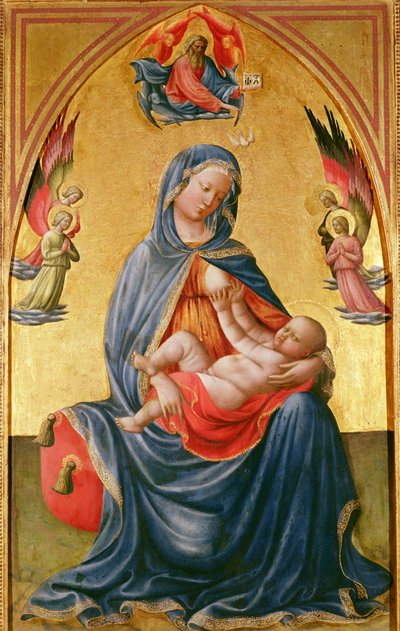 父なる神、聖霊、天使と聖母子 作： Tommaso Masolino da Panicale