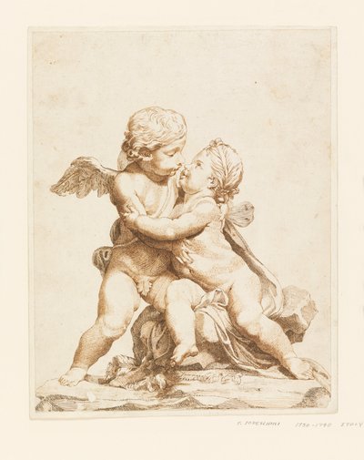 デッサン《キスする2人のキューピッド》1750-90年 作： トマソ・トデシニ