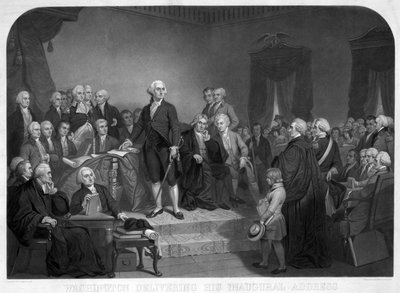 1789年4月に就任演説を行ったワシントン、パブ。 1850年頃 作： Tompkins Harrison Matteson