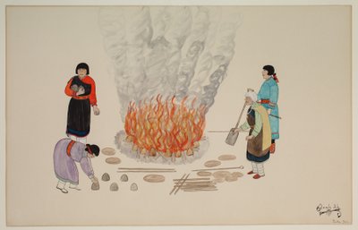 野外での焼成、20世紀初頭（紙にカゼイン） 作： Tonita Peña