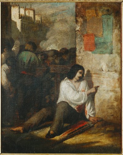 1848年のバリケード、傷ついた革命家とも呼ばれる...（キャンバスに描かれた絵画） 作： Tony Johannot