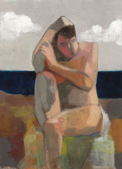 物思いにふける浜辺の人物 作： Tore Bahnson