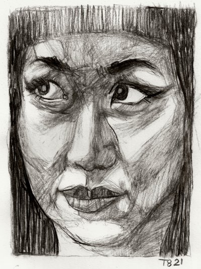 物思いにふけるアジア人女性のイラスト 作： Tore Bahnson