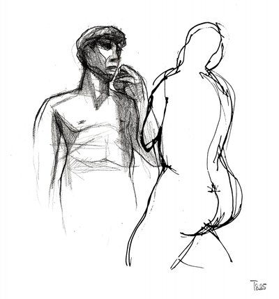 物思いにふける男　幻想的なヌード 作： Tore Bahnson