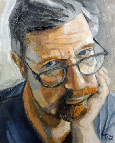 眼鏡をかけた物思いにふける男 作： Tore Bahnson