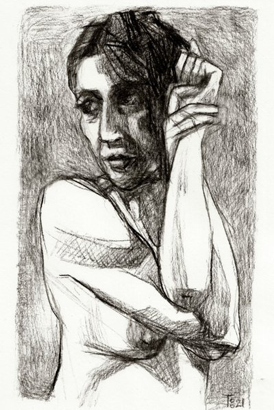物思いにふける女性の絵 作： Tore Bahnson