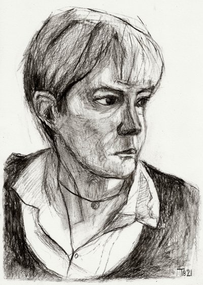 物思いにふける女性のスケッチ 作： Tore Bahnson