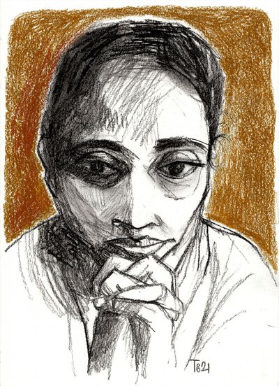 思索にふける女性の絵 作： Tore Bahnson