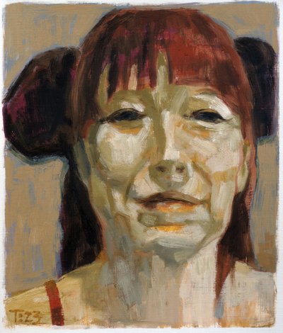 赤いおさげ髪の女性 作： Tore Bahnson