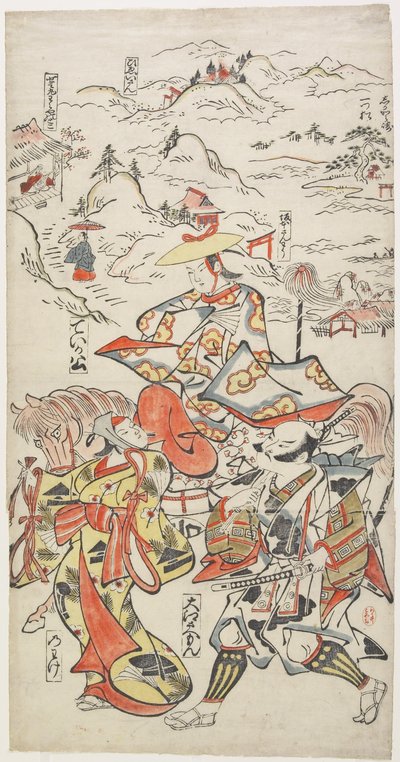 藤原定華、大江左衛門と女のわけで伴奏付きc。 1710 作： Torii Kiyomasu II