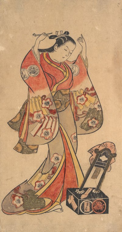 三条貫太郎が「富士の...」で八百屋お七の女形を演じた肖像画、1730～40年頃。 作： Torii Kiyomasu II.